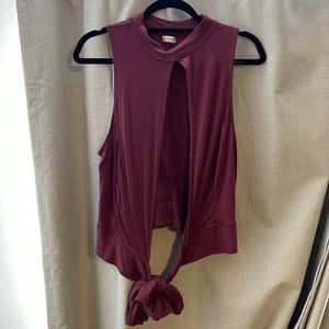 Free People Wine Open Front Tie Tank Top
